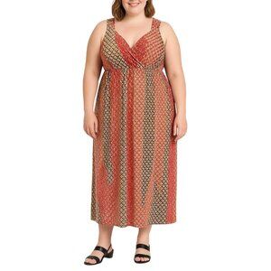 New Directions Sleeveless V-Neckline Elastic Waistband Geometric Print Dress 2X